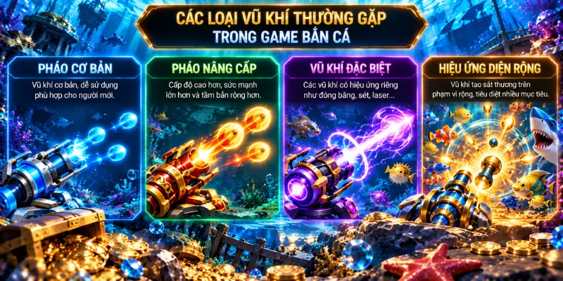Các loại vũ khí thường xuất hiện trong game bắn cá