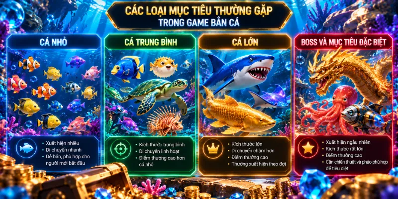 Game Bắn Cá Là Gì? Cách Hoạt Động Và Các Loại Mục Tiêu Phổ Biến 3 Các loại mục tiêu thường xuất hiện trong game bắn cá
