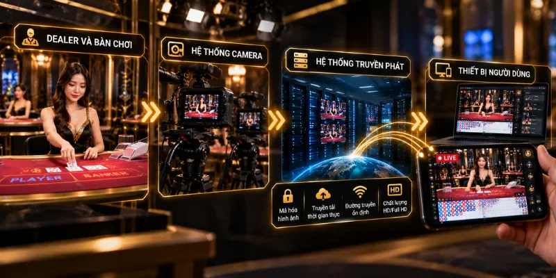 Cách hệ thống Live Casino truyền hình ảnh đến người dùng