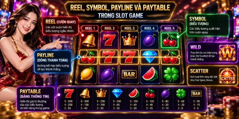 Slot Game Là Gì? Cấu Trúc Và Cách Hoạt Động Của Trò Chơi Slot 3 Reel, Symbol, Payline và Paytable trong Slot Game